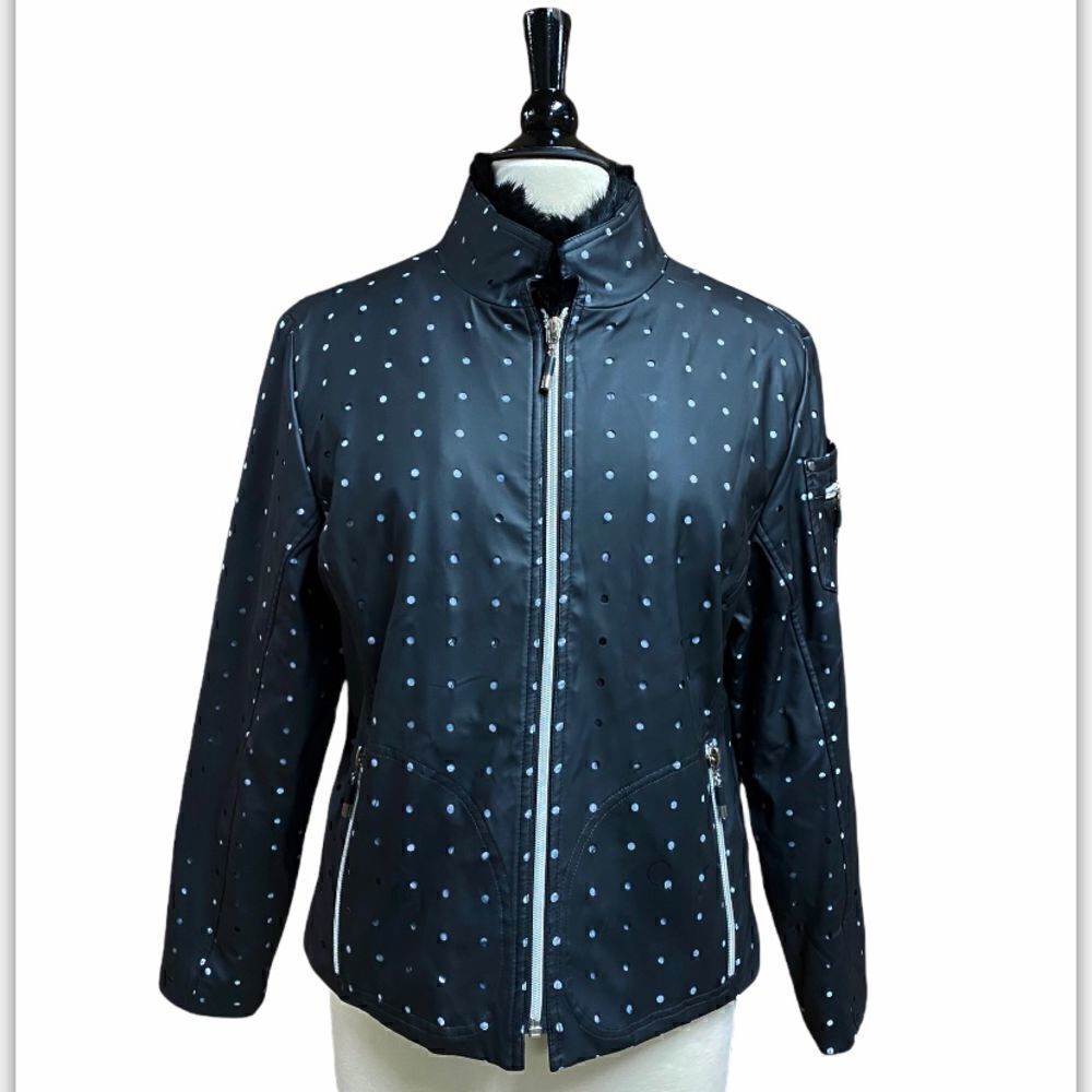 Jamie Sadock Black Full-zip LaserCut Faux Fur Neck Jacket